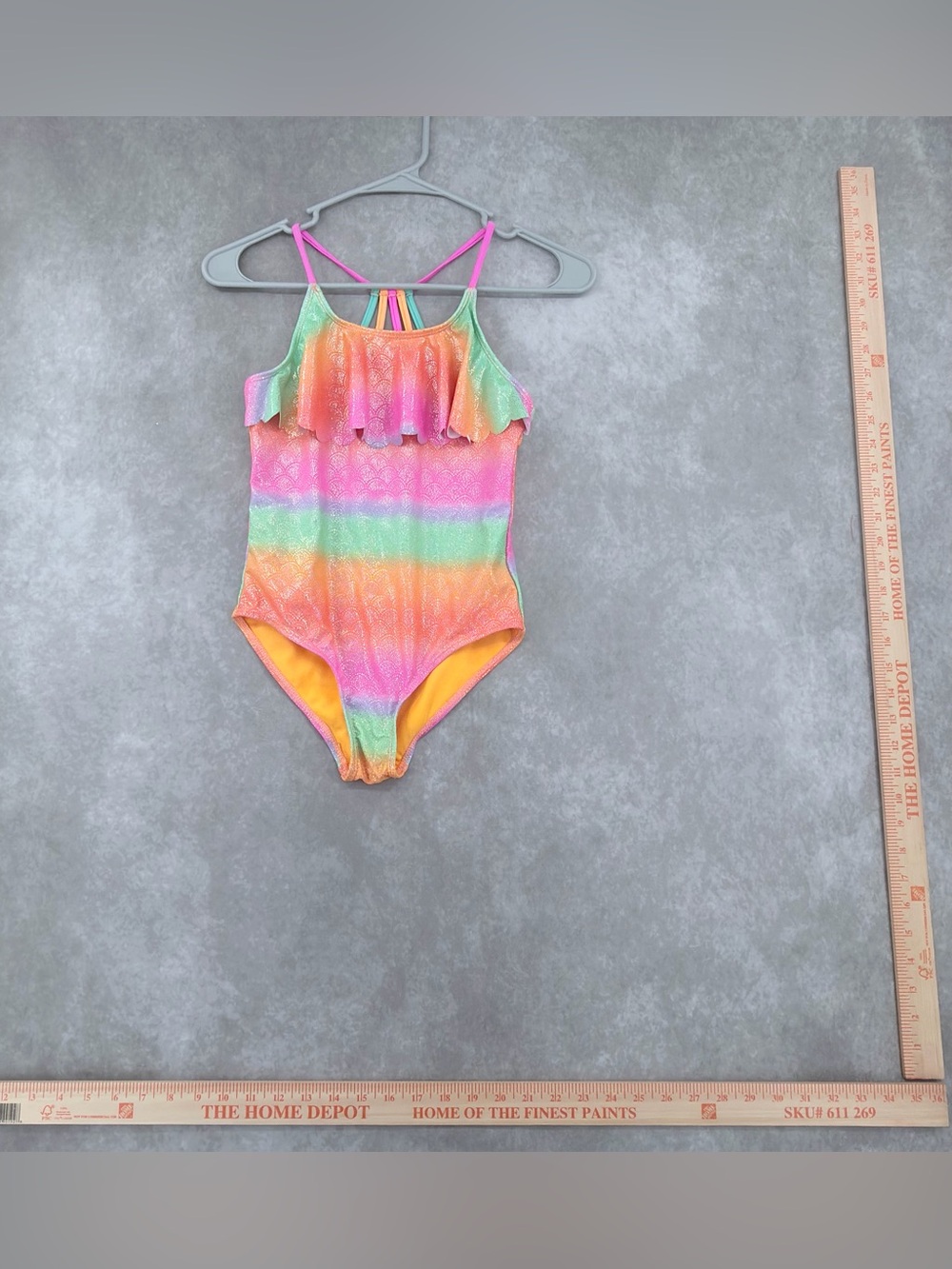 Limited Too Girls M 10-12 Rainbow Ruffle One-Piece Swimsuit -Pink, Orange, Green
